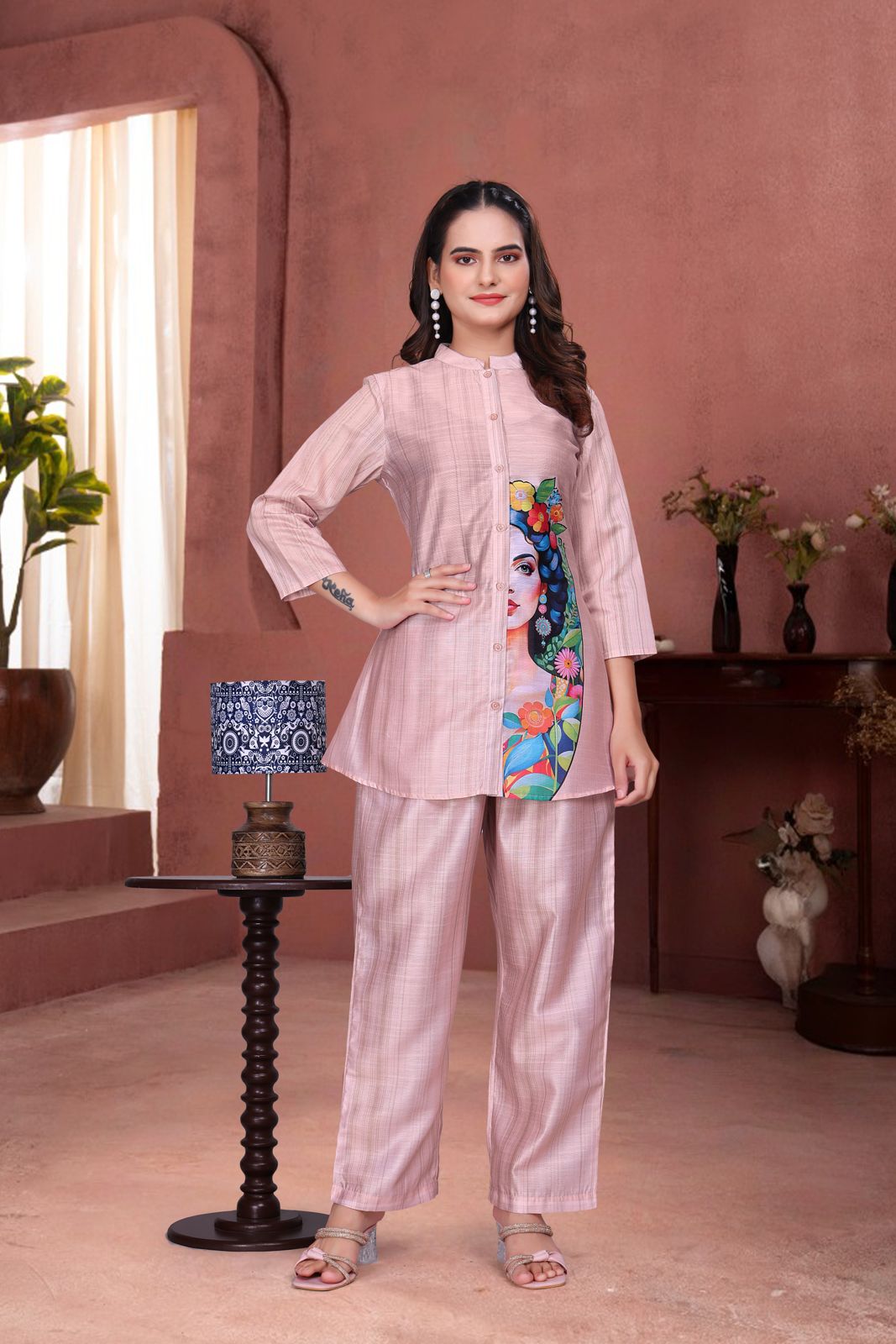 Pastal Pink Graphic Print Women’s Designer Co-Ord Set