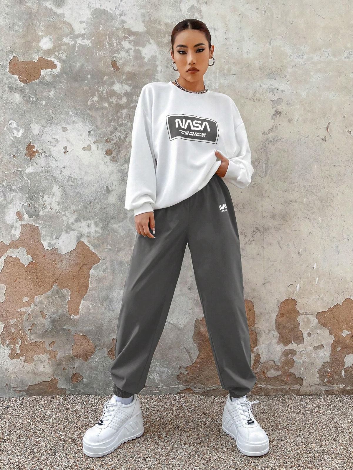 Steel Grey Colour Women's Comfortable Co-Ord Set with Graphic Print