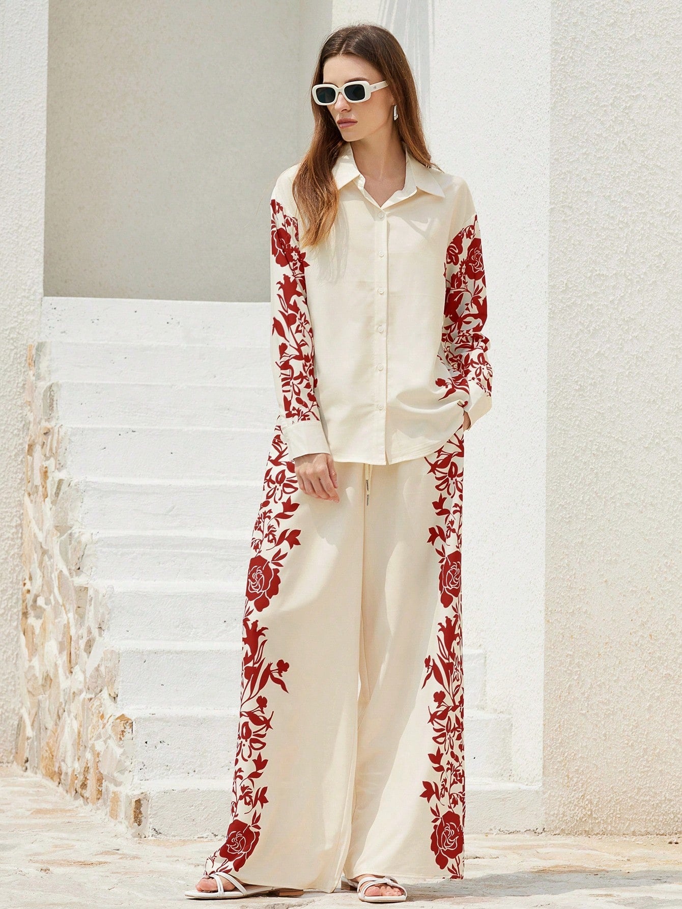 ARENIVA - Cloud White Colour Classi Printed Co-Ord Set