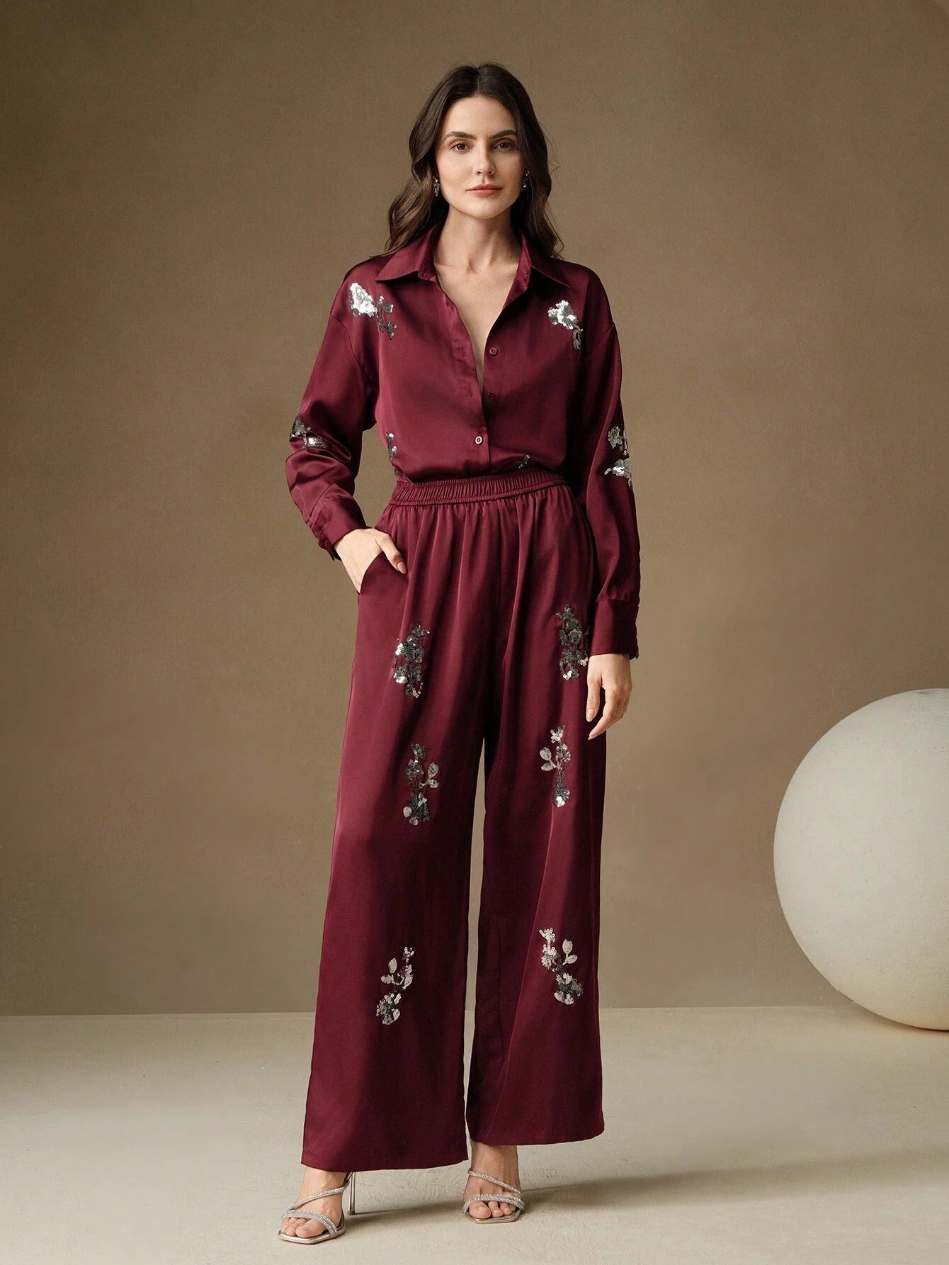 ClassI Wine Red Colour Comfortable Women's Co-Ord Set with Floral Print