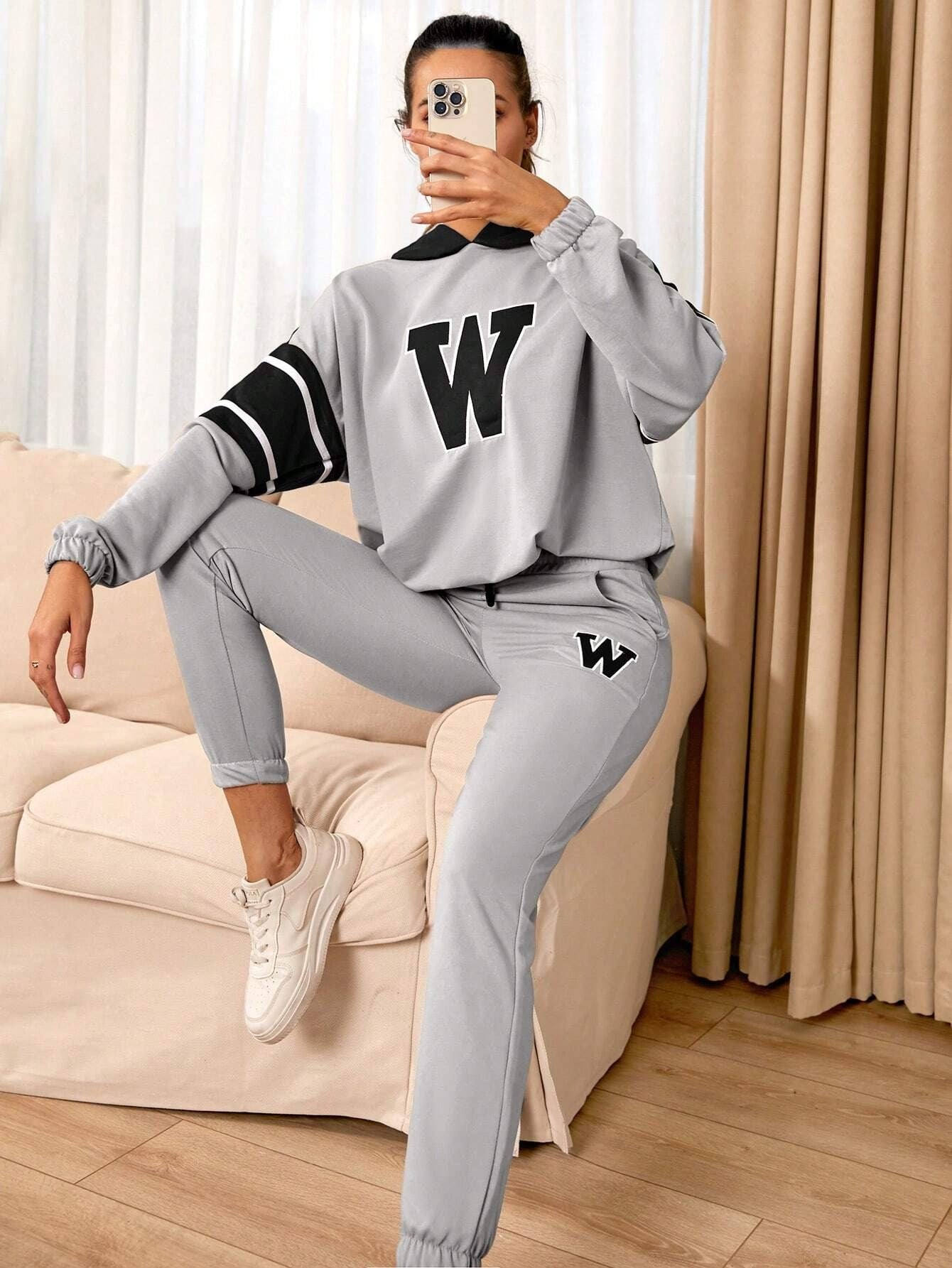 Women’s Grey Co-Ord Set with Graphic Print with Hoodie
