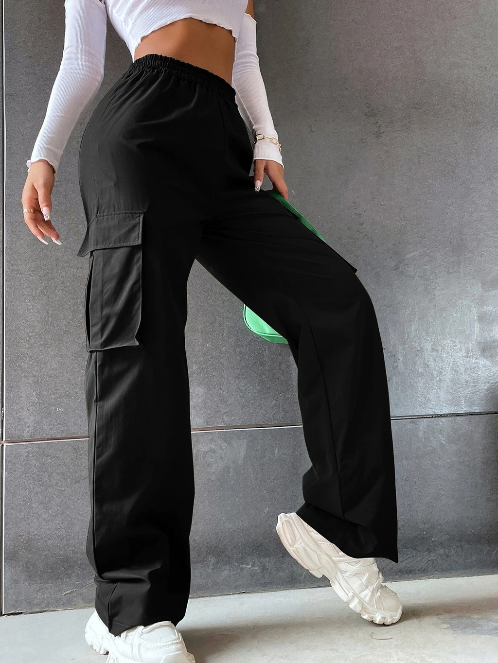 Deep Black Colour Boxy Women's Cargo Pants