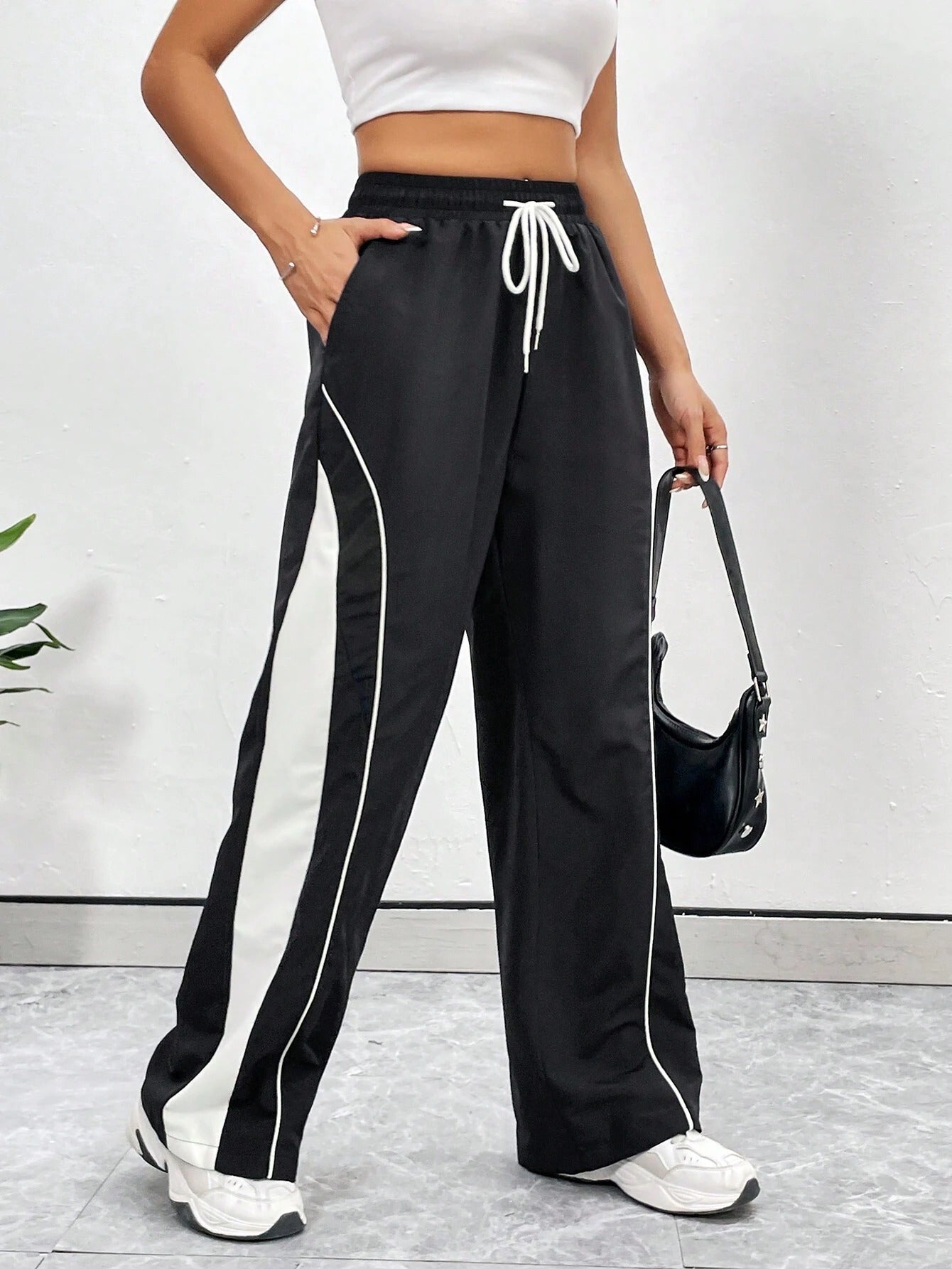 Deep Black Colour Boxy Women's Lowers