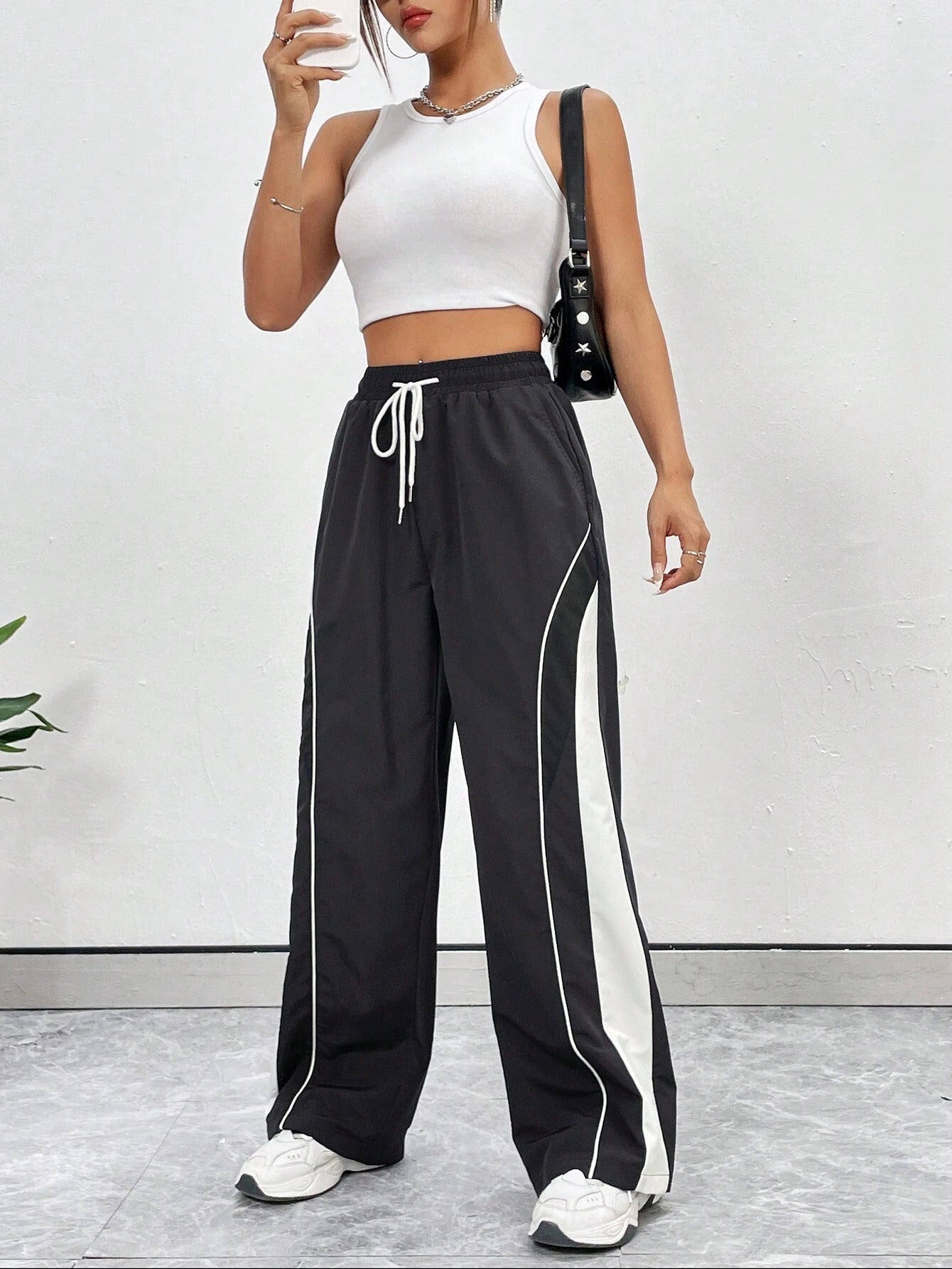 Deep Black Colour Boxy Women's Lowers