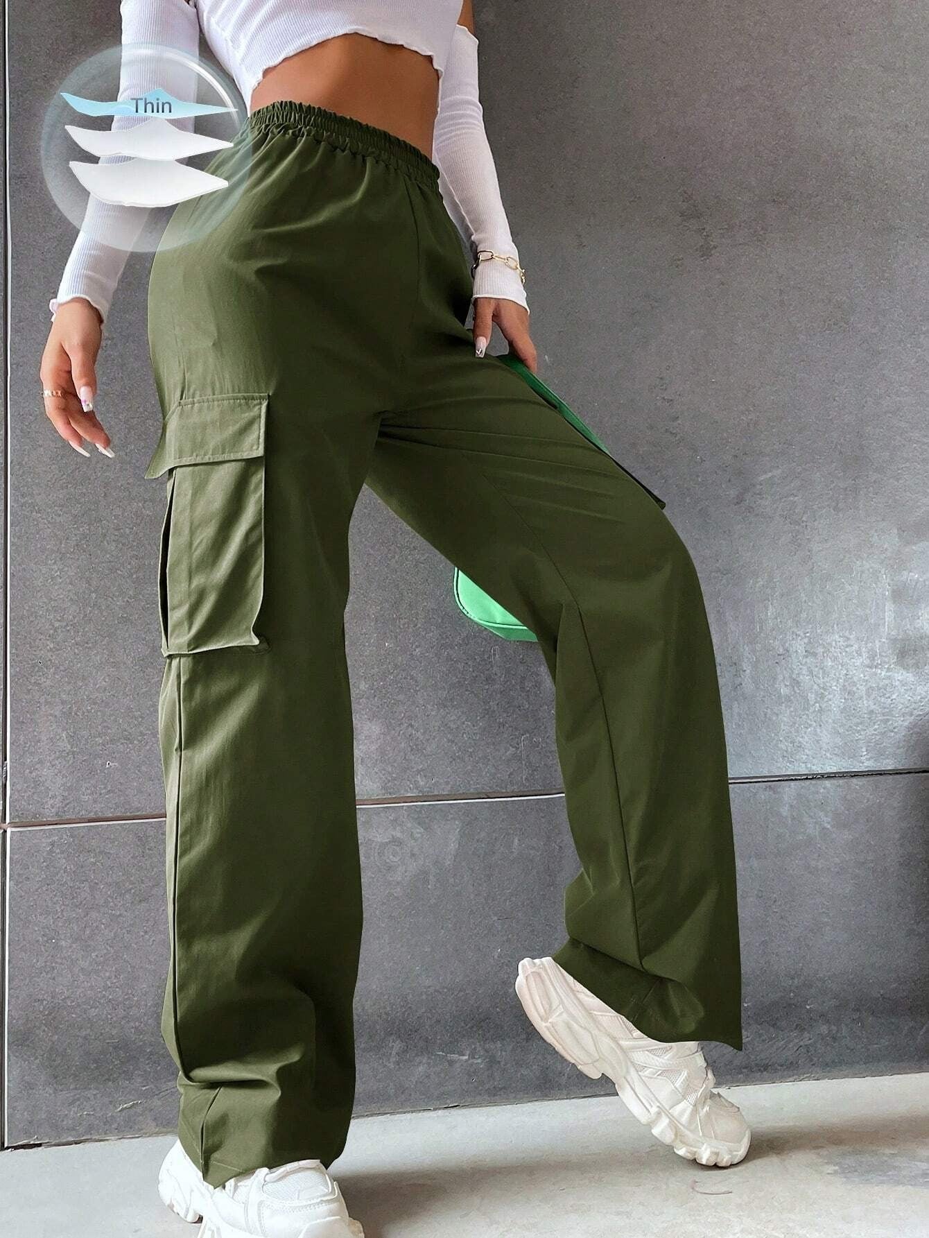 Olive Green Colour Boxy Women's Cargo Pants