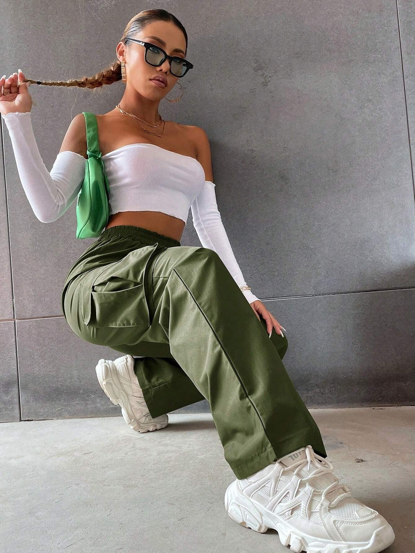 Olive Green Colour Boxy Women's Cargo Pants