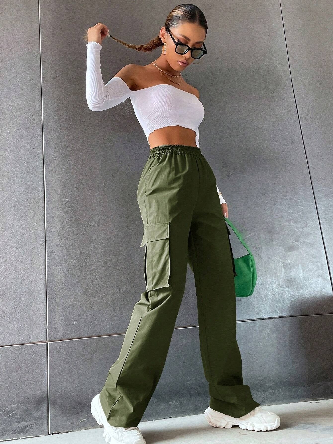 Olive Green Colour Boxy Women's Cargo Pants
