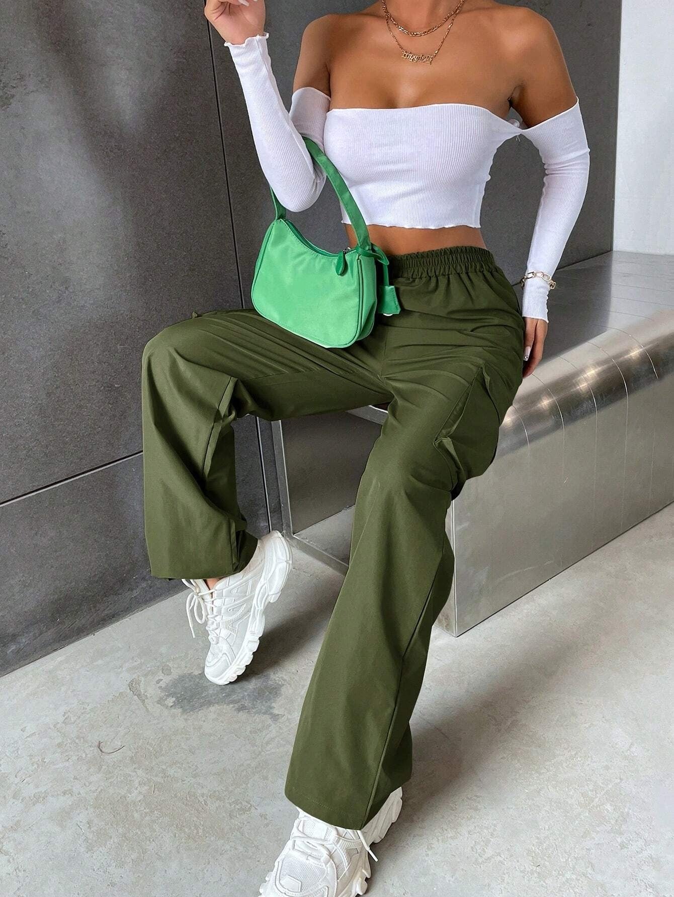 Olive Green Colour Boxy Women's Cargo Pants