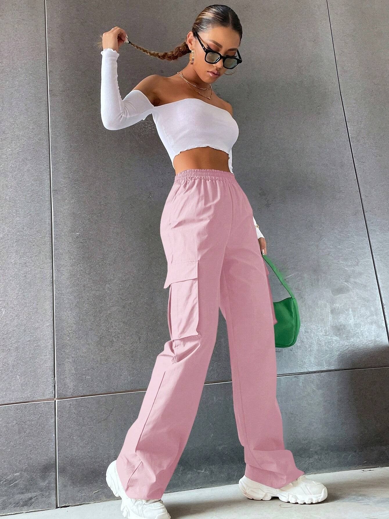 Baby Pink Colour Boxy Women's Cargo Pants