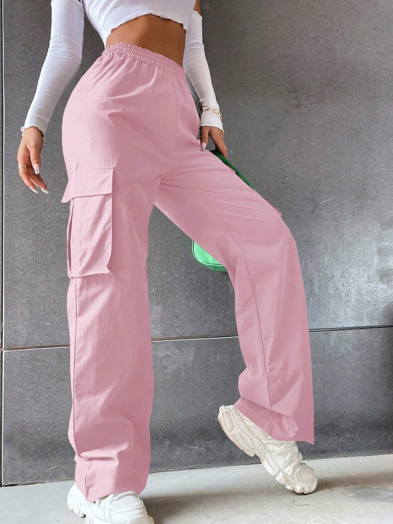 Baby Pink Colour Boxy Women's Cargo Pants