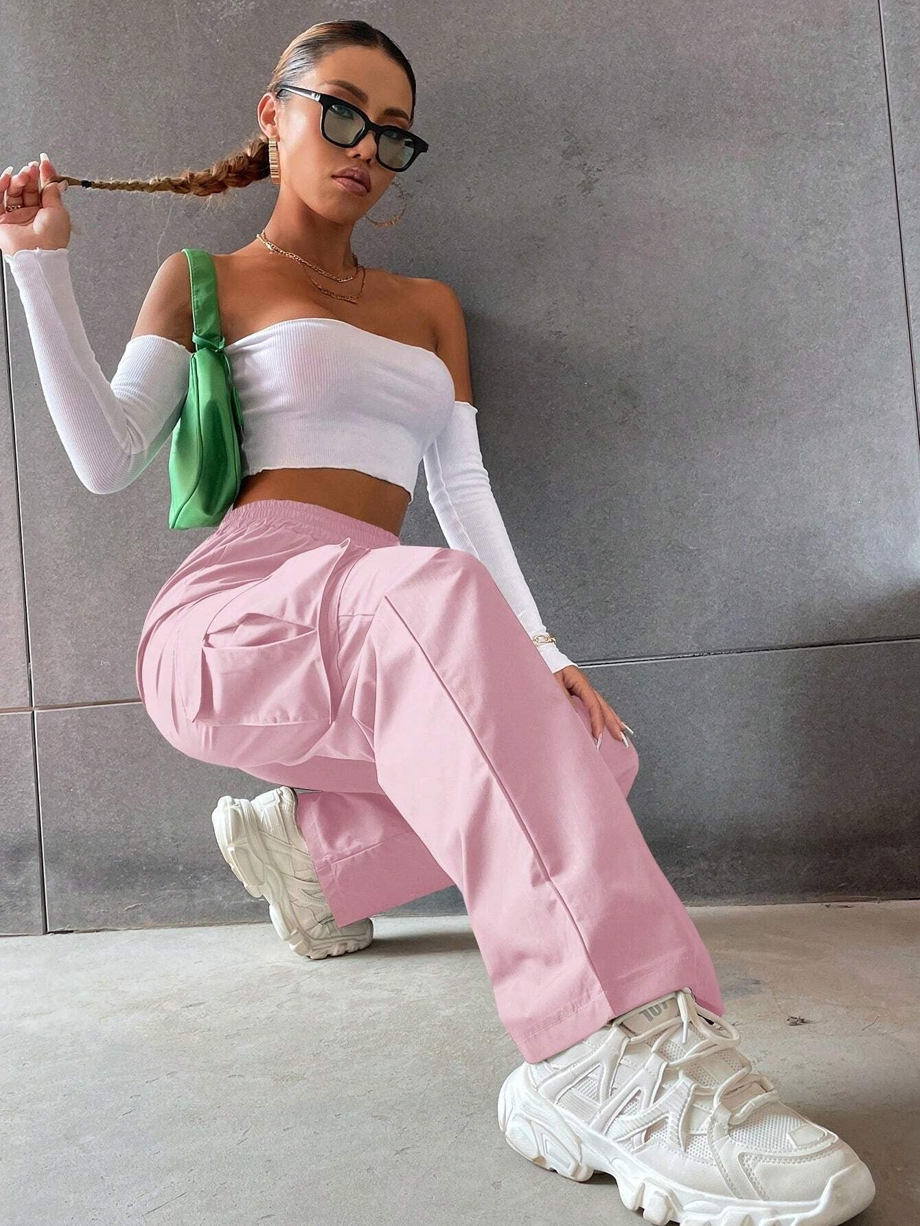 Baby Pink Colour Boxy Women's Cargo Pants