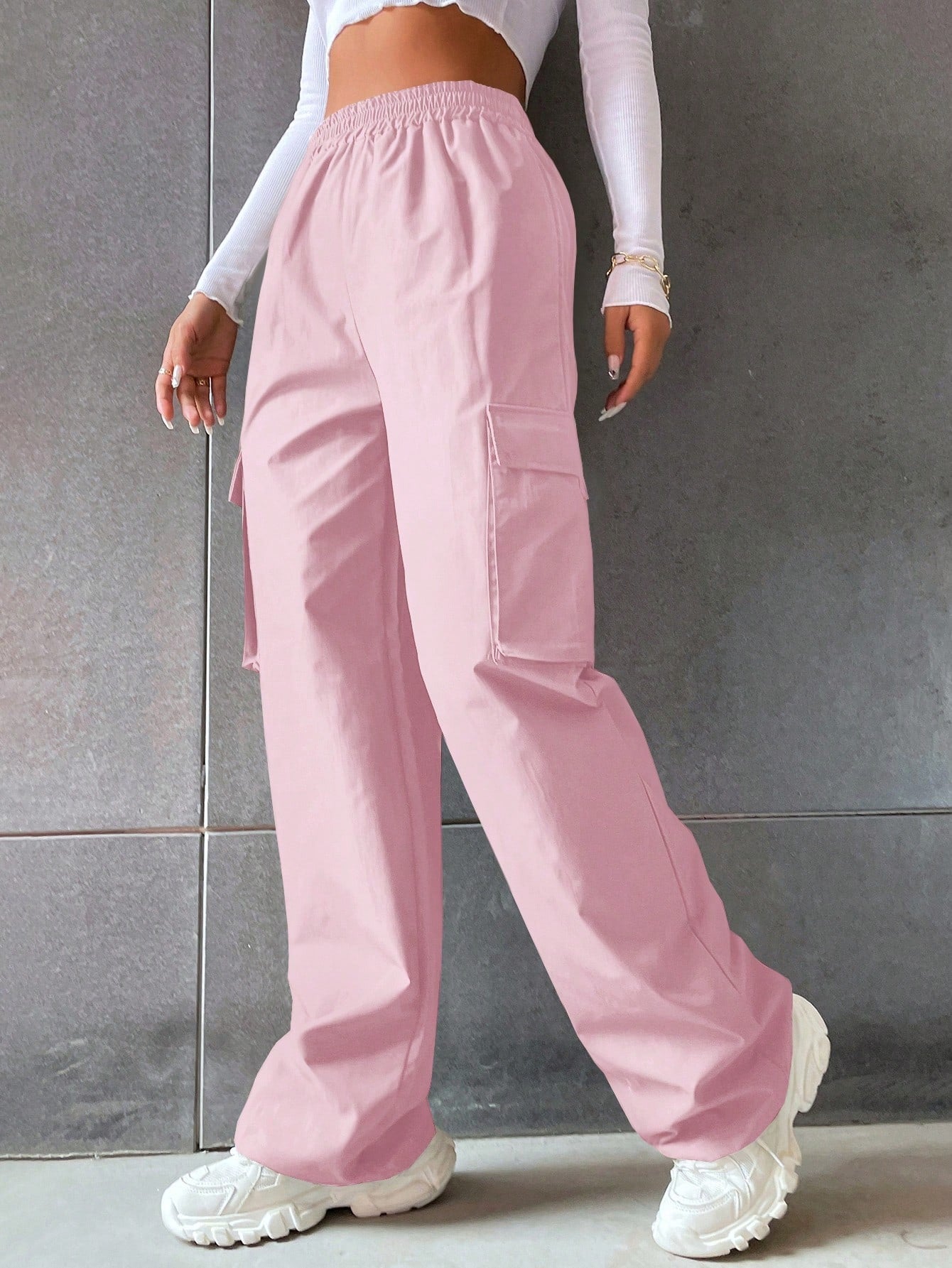 Baby Pink Colour Boxy Women's Cargo Pants