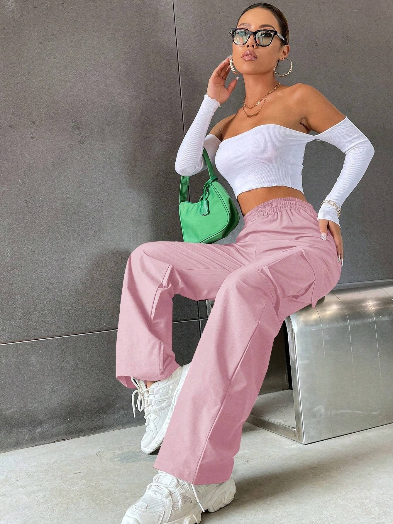 Baby Pink Colour Boxy Women's Cargo Pants