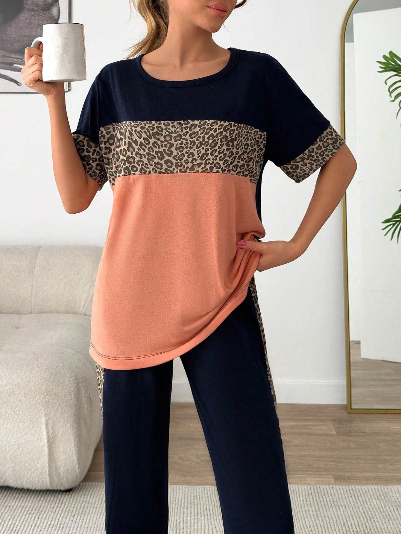 Women's Comfortable Co-ord Set with Leopard Print