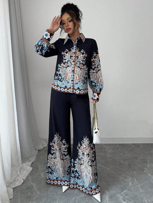 ARENIVA - Black Colour Classi Women's Co-Ord Set With Floral Print