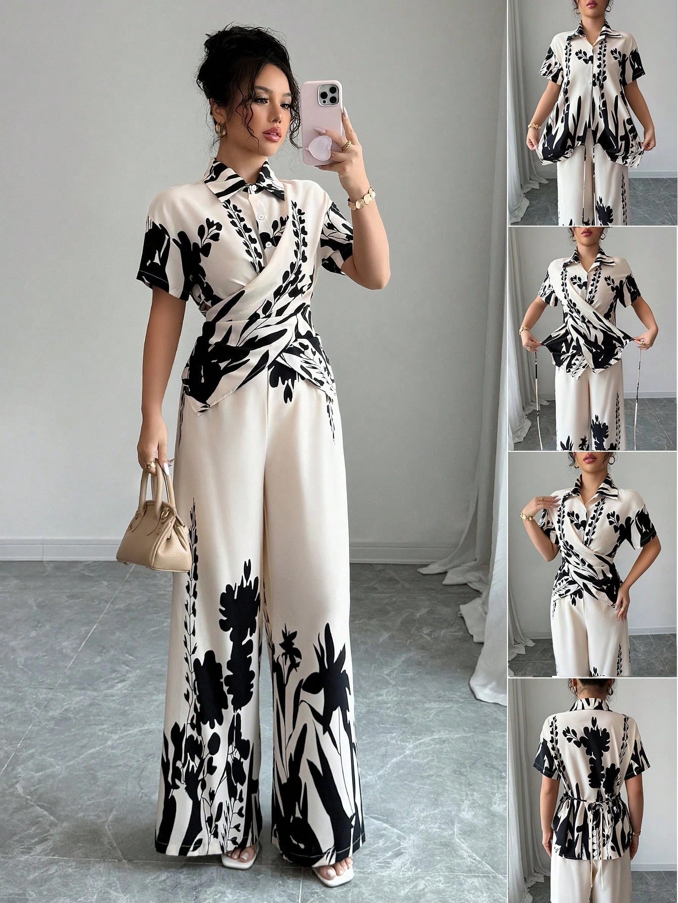 ARENIVA - Classi Co-Ord Set With Floral Printed with Back Tie-Up