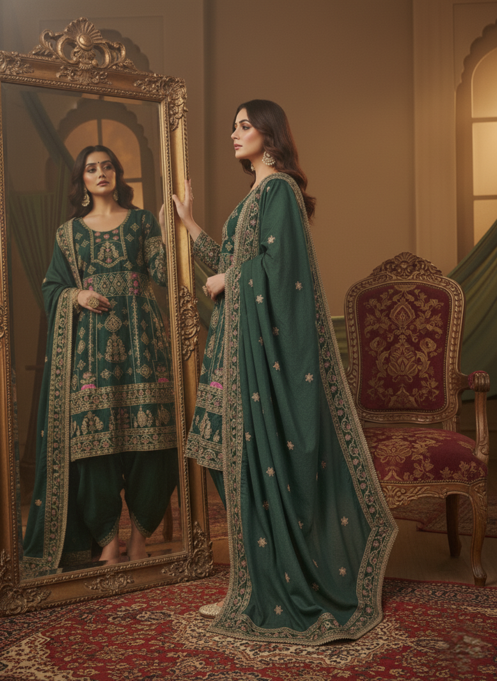 Dark Green Colour Designer Anarkali Suit With Dupatta
