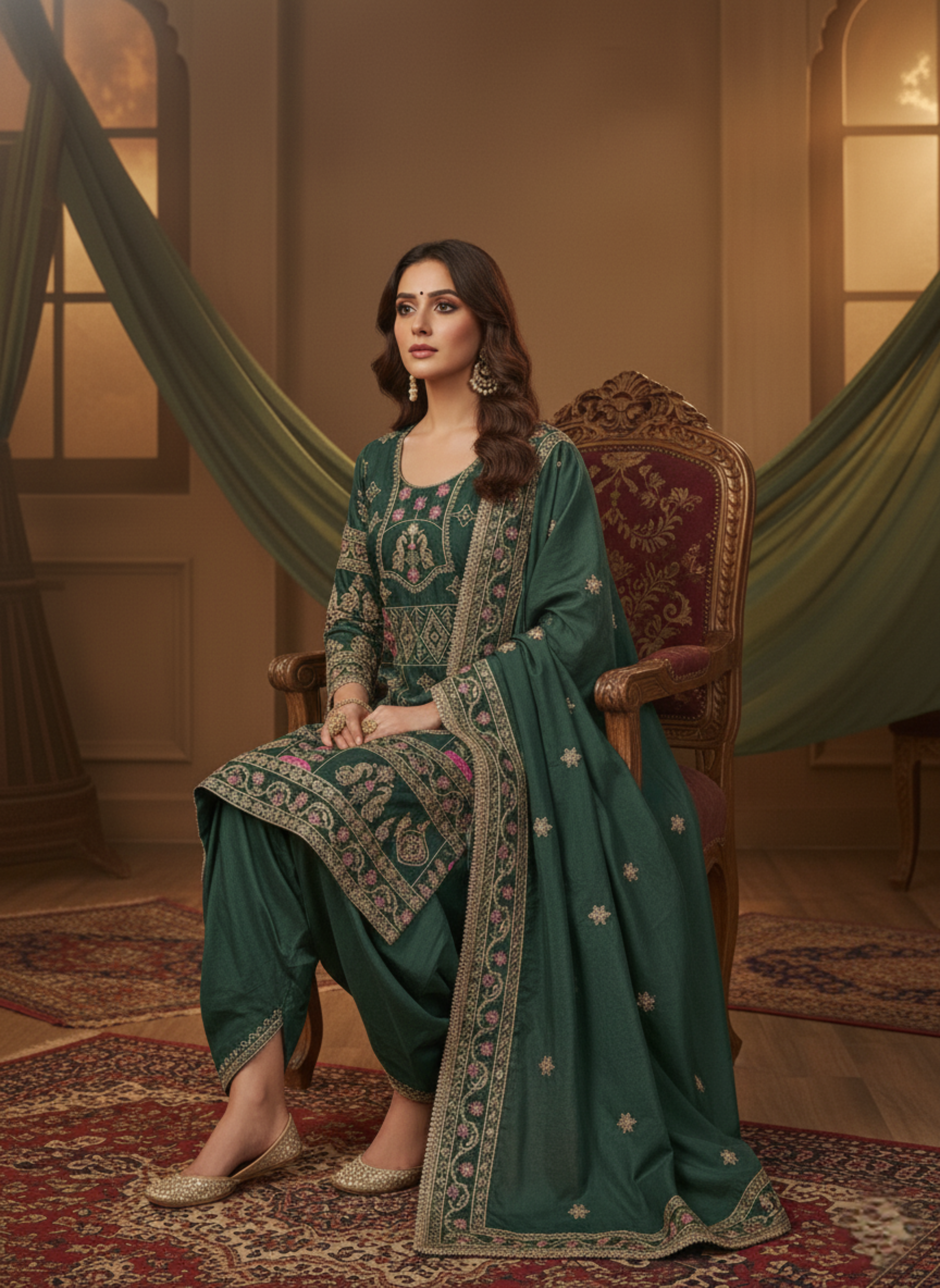 Dark Green Colour Designer Anarkali Suit With Dupatta