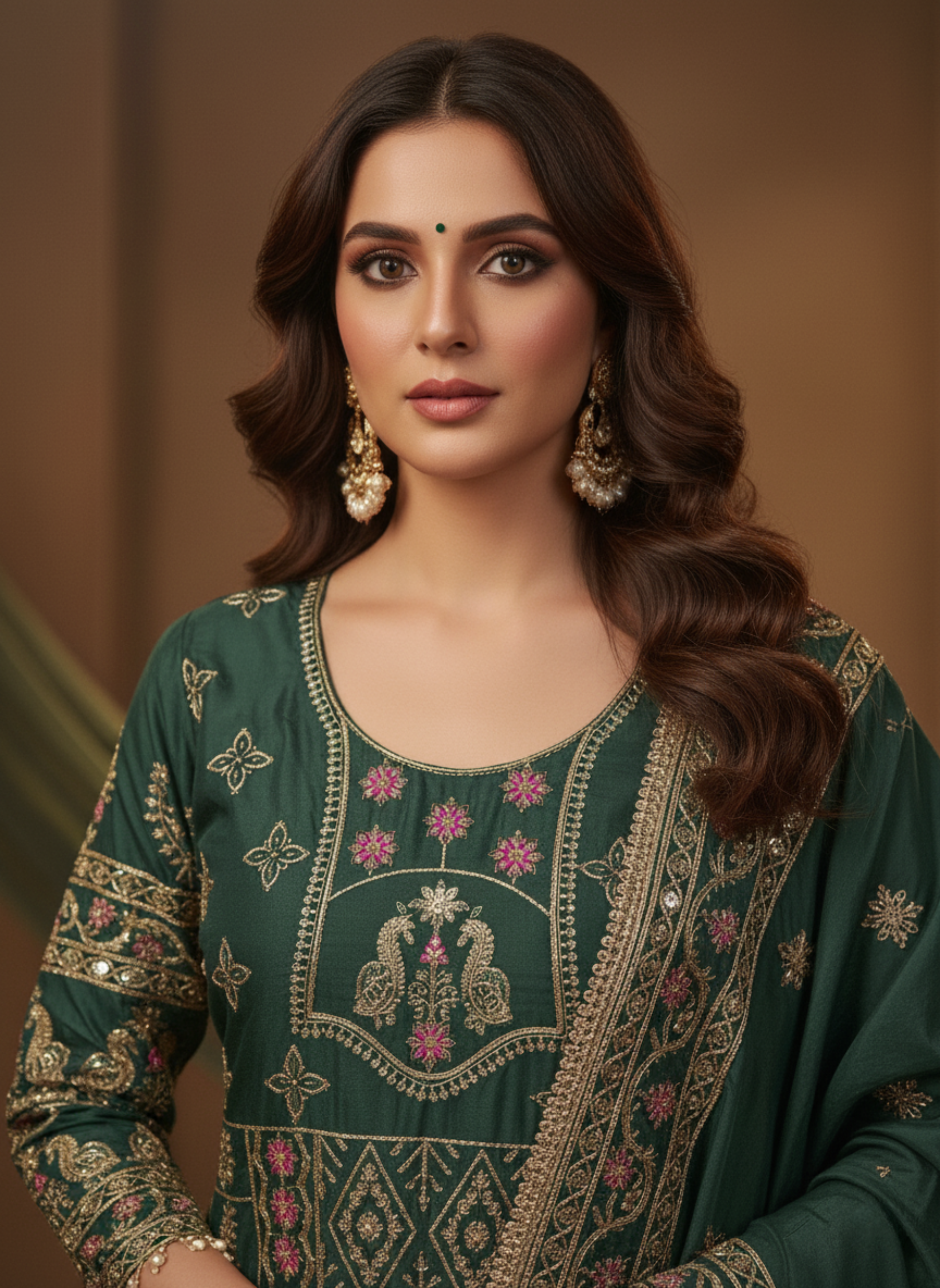 Dark Green Colour Designer Anarkali Suit With Dupatta