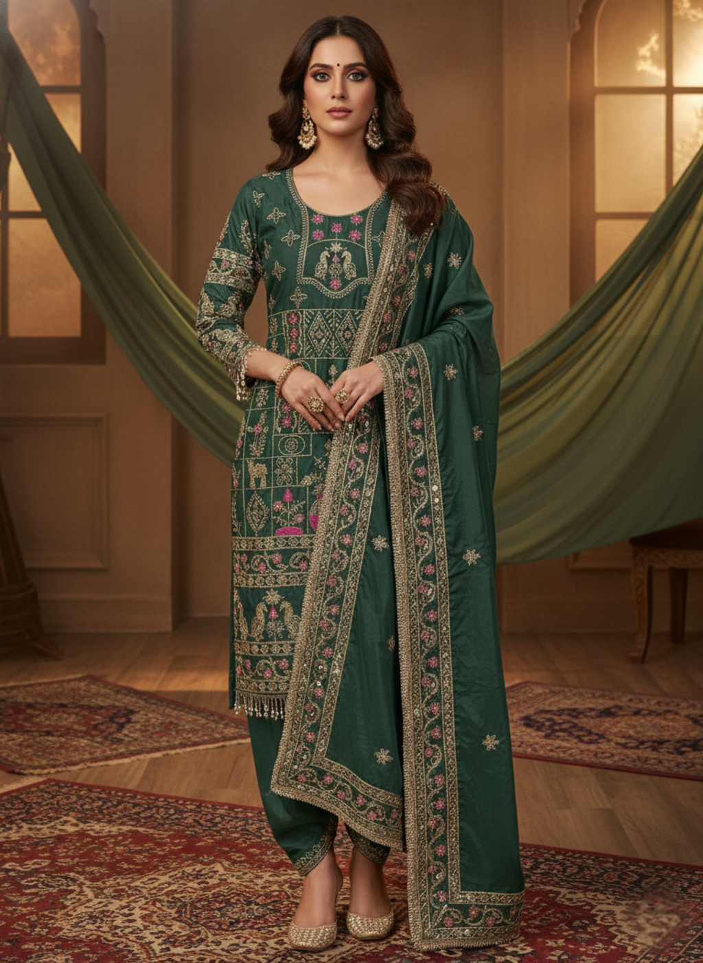 Dark Green Colour Designer Anarkali Suit With Dupatta