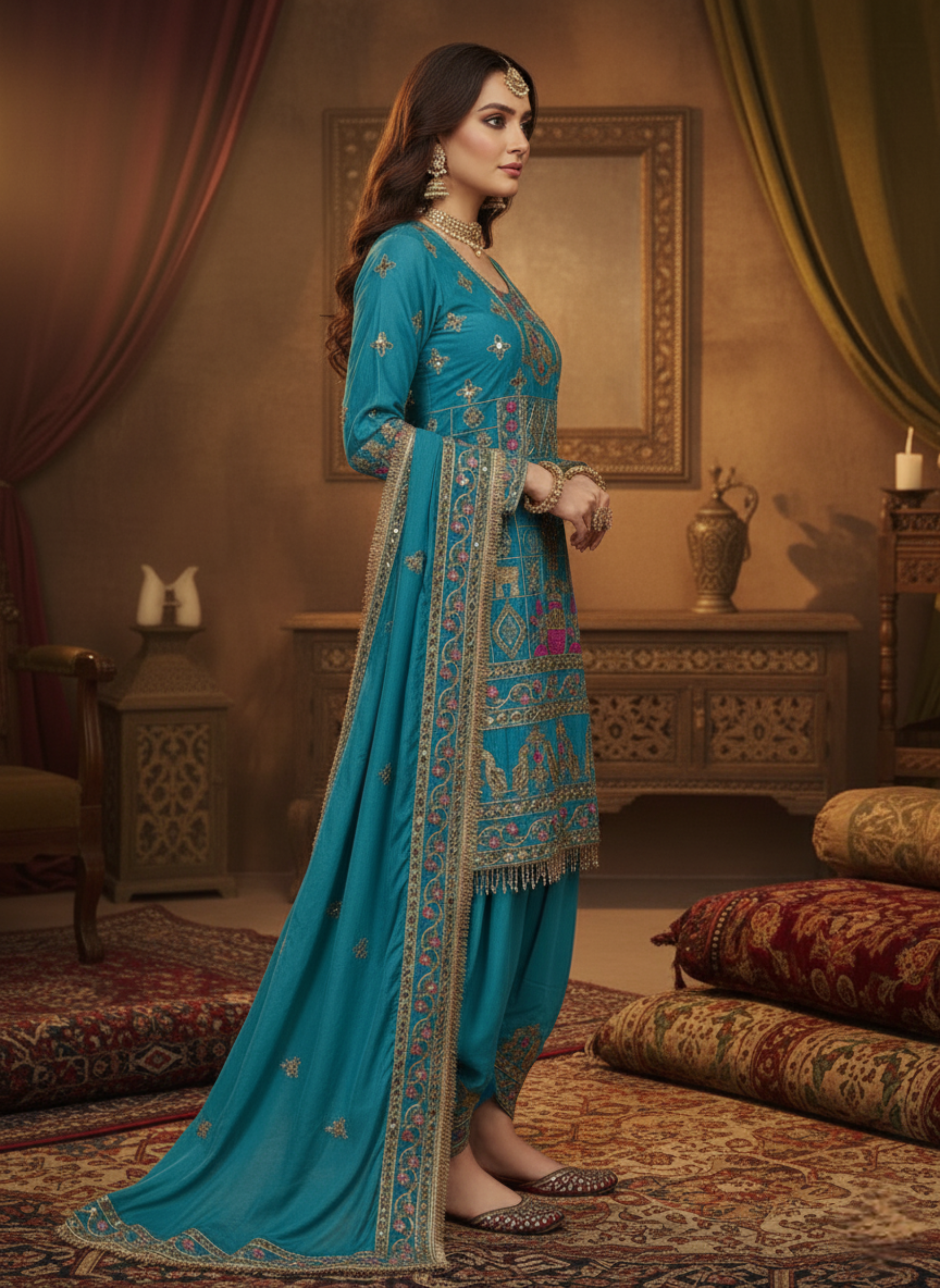 Peacock Blue Colour Designer Anarkali Suit With Dupatta
