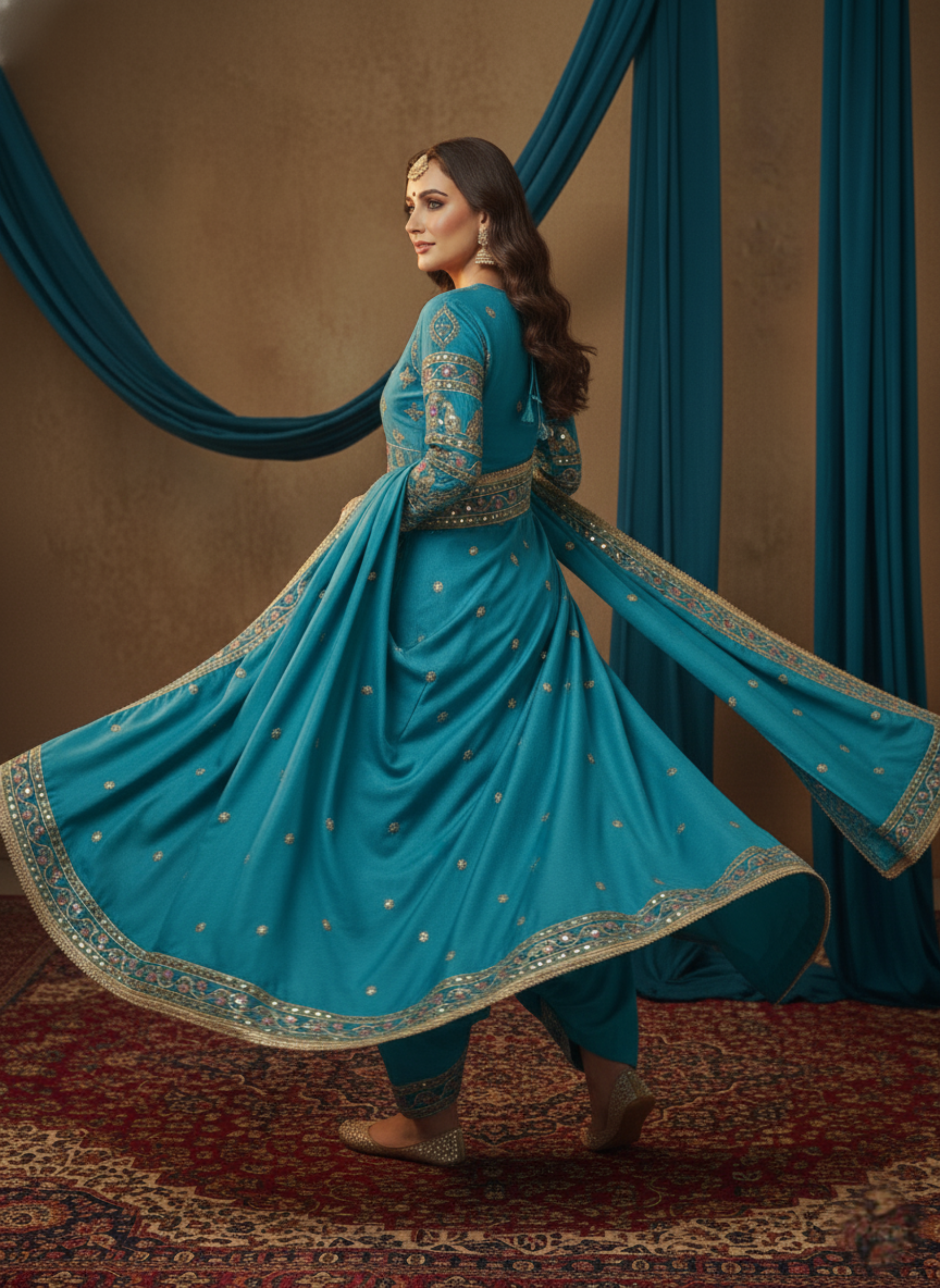 Peacock Blue Colour Designer Anarkali Suit With Dupatta