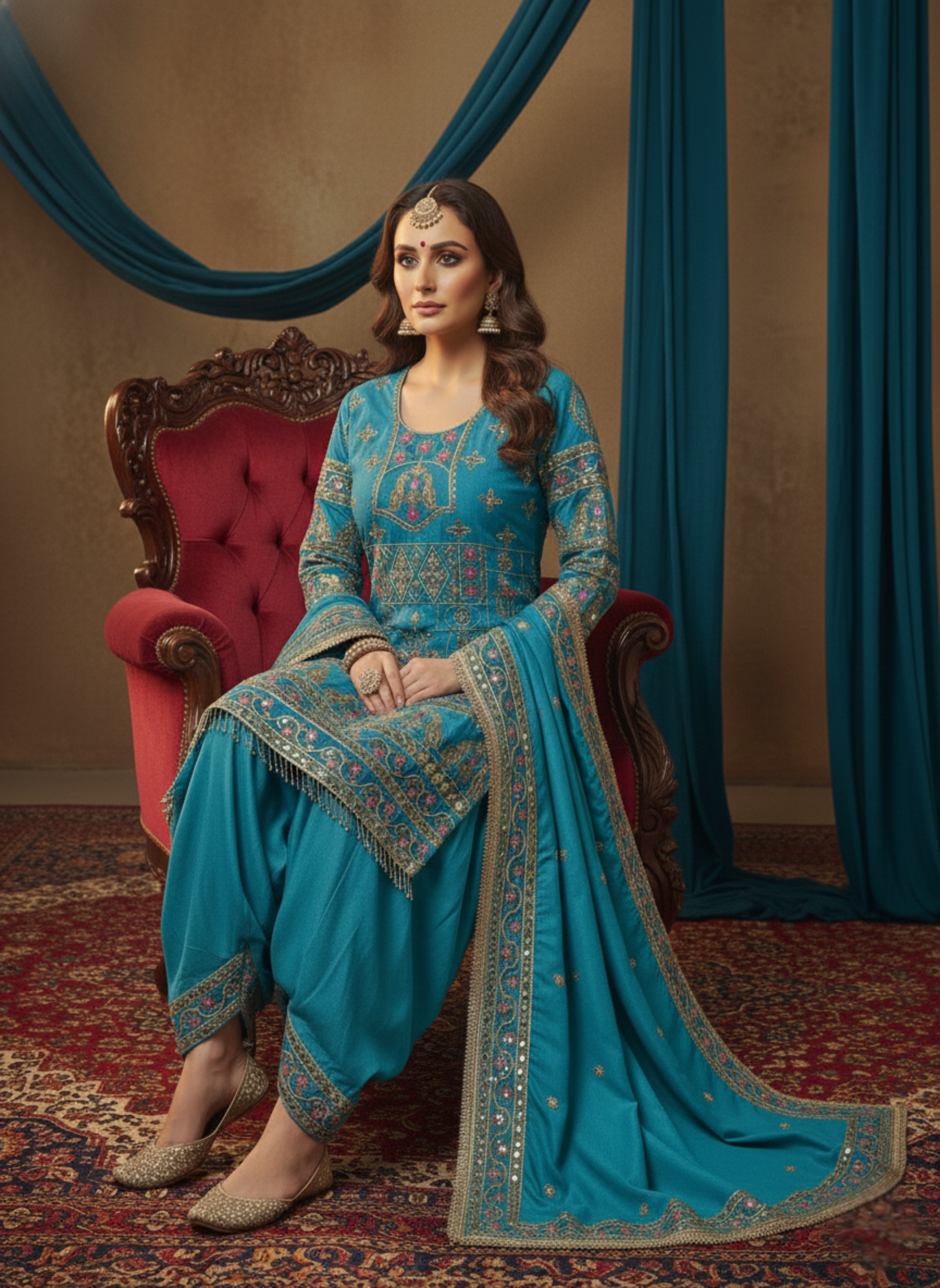 Peacock Blue Colour Designer Anarkali Suit With Dupatta
