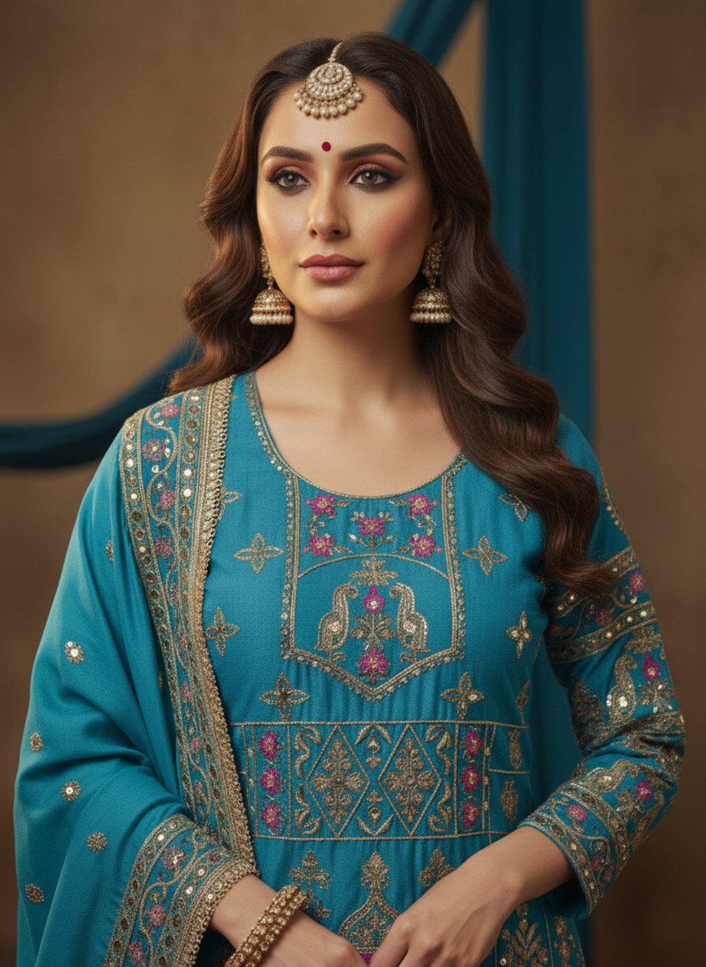 Peacock Blue Colour Designer Anarkali Suit With Dupatta
