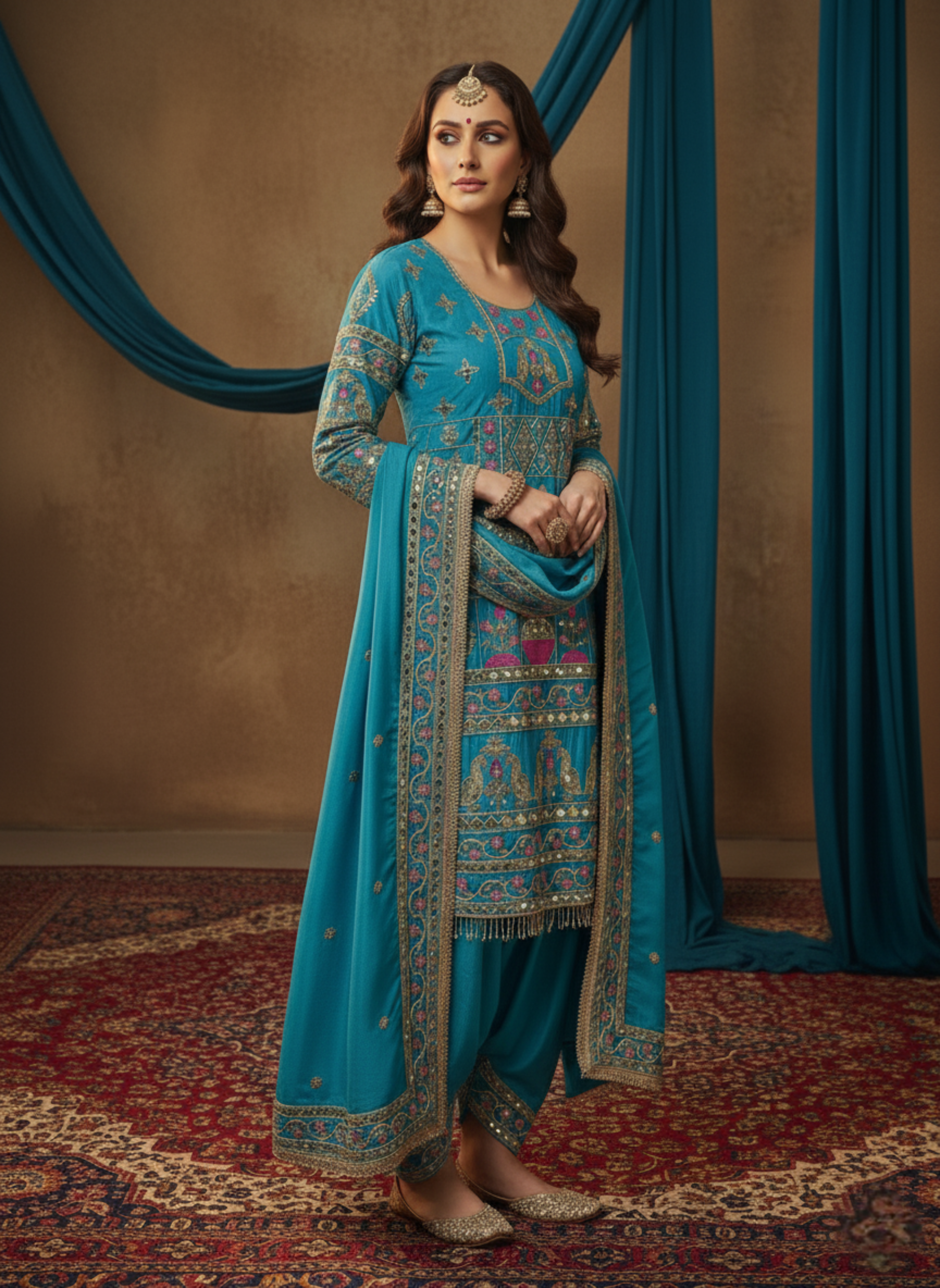 Peacock Blue Colour Designer Anarkali Suit With Dupatta