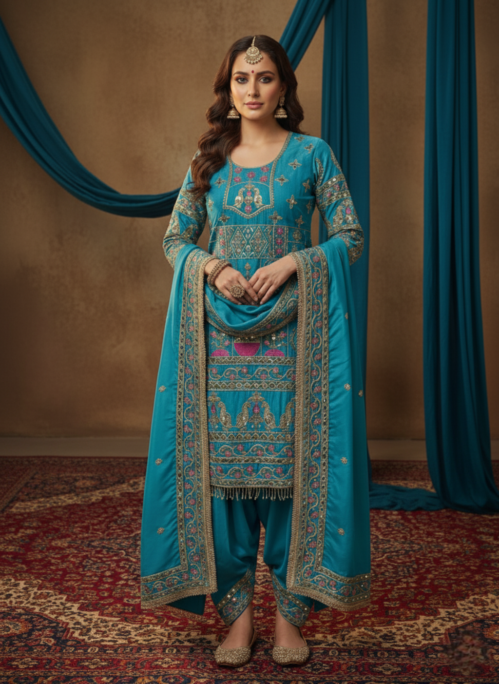 Peacock Blue Colour Designer Anarkali Suit With Dupatta