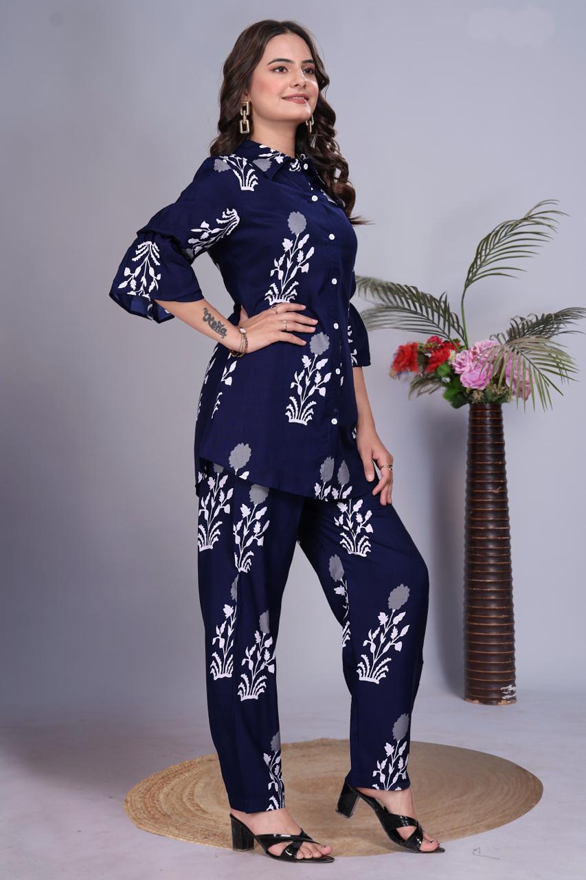 ARENIVA - Midnight Blue Colour Women's Comfortable Co-Ord Set