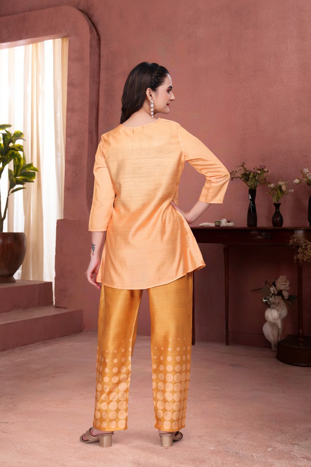 Orange Colour Graphic Print Women’s Designer Co-ord Set
