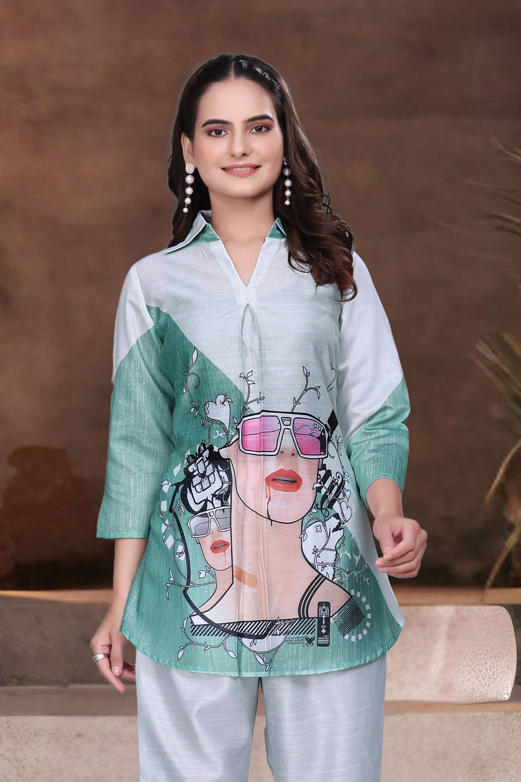 Green & White Graphic Printed Women’s Co-ord Set