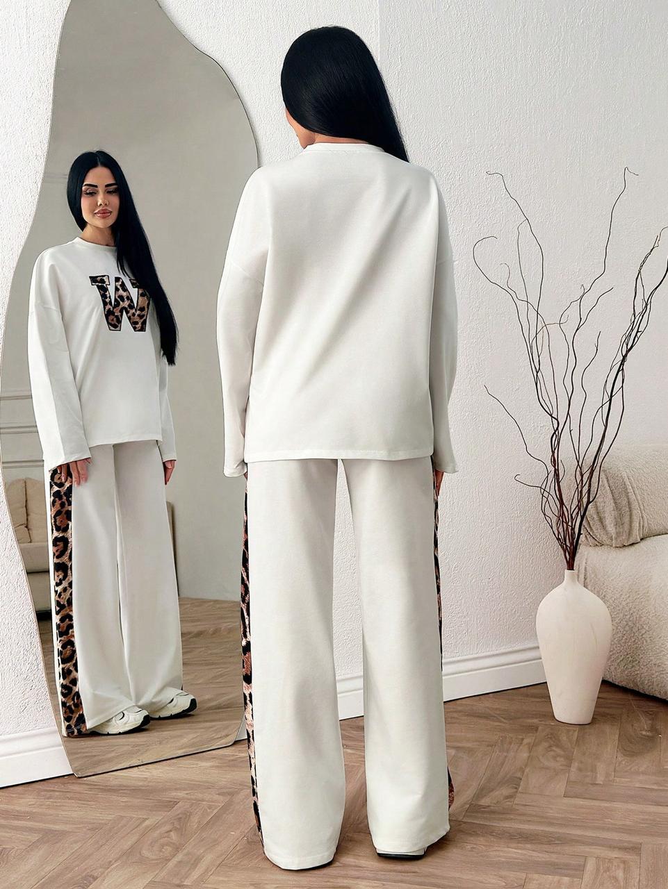 Paper White Colour Women's Co-Ord Set with Leopard Print