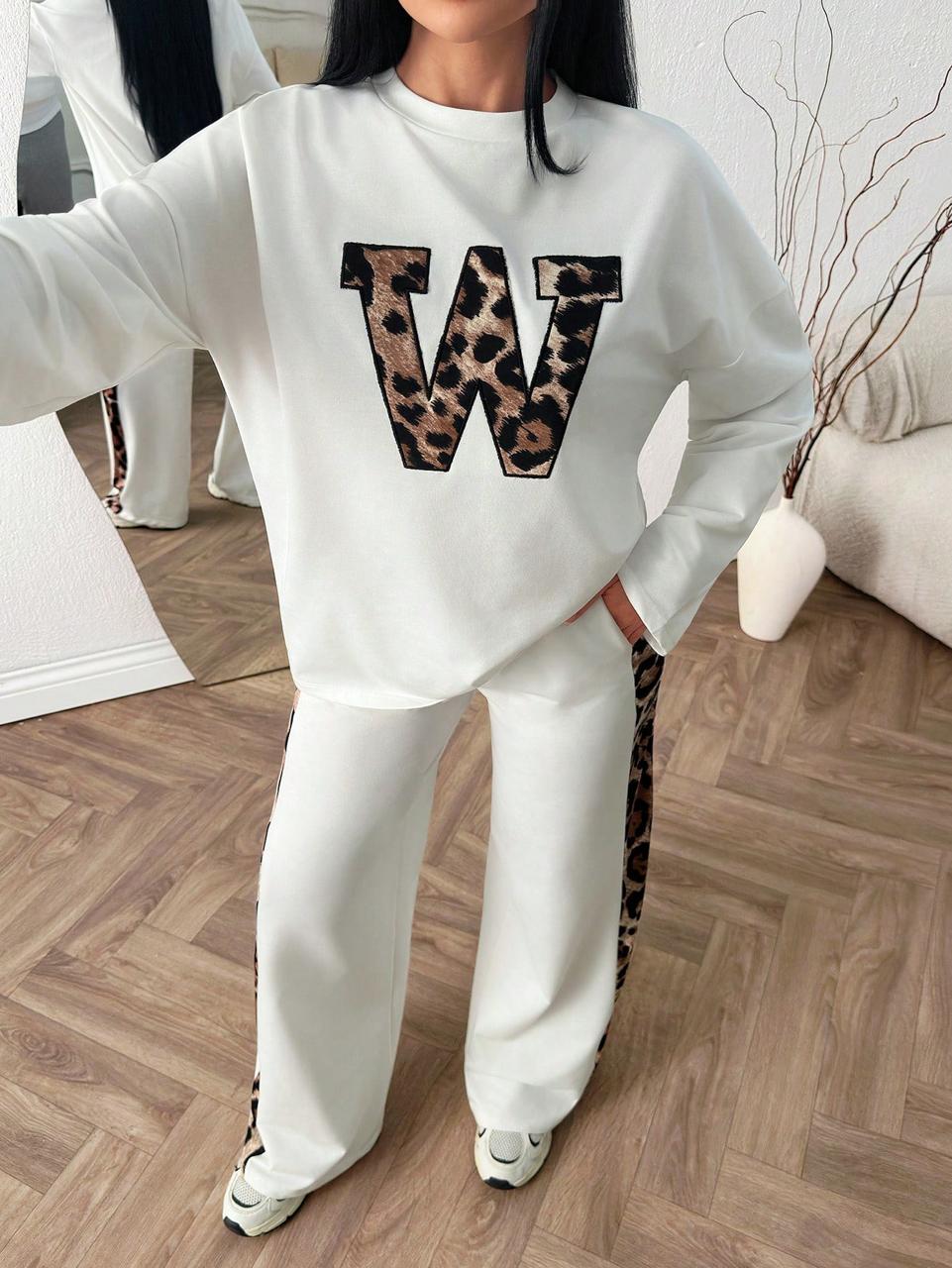 Paper White Colour Women's Co-Ord Set with Leopard Print