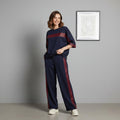 Midnight Blue Colour Women's Co-Ord Set with Leopard Print