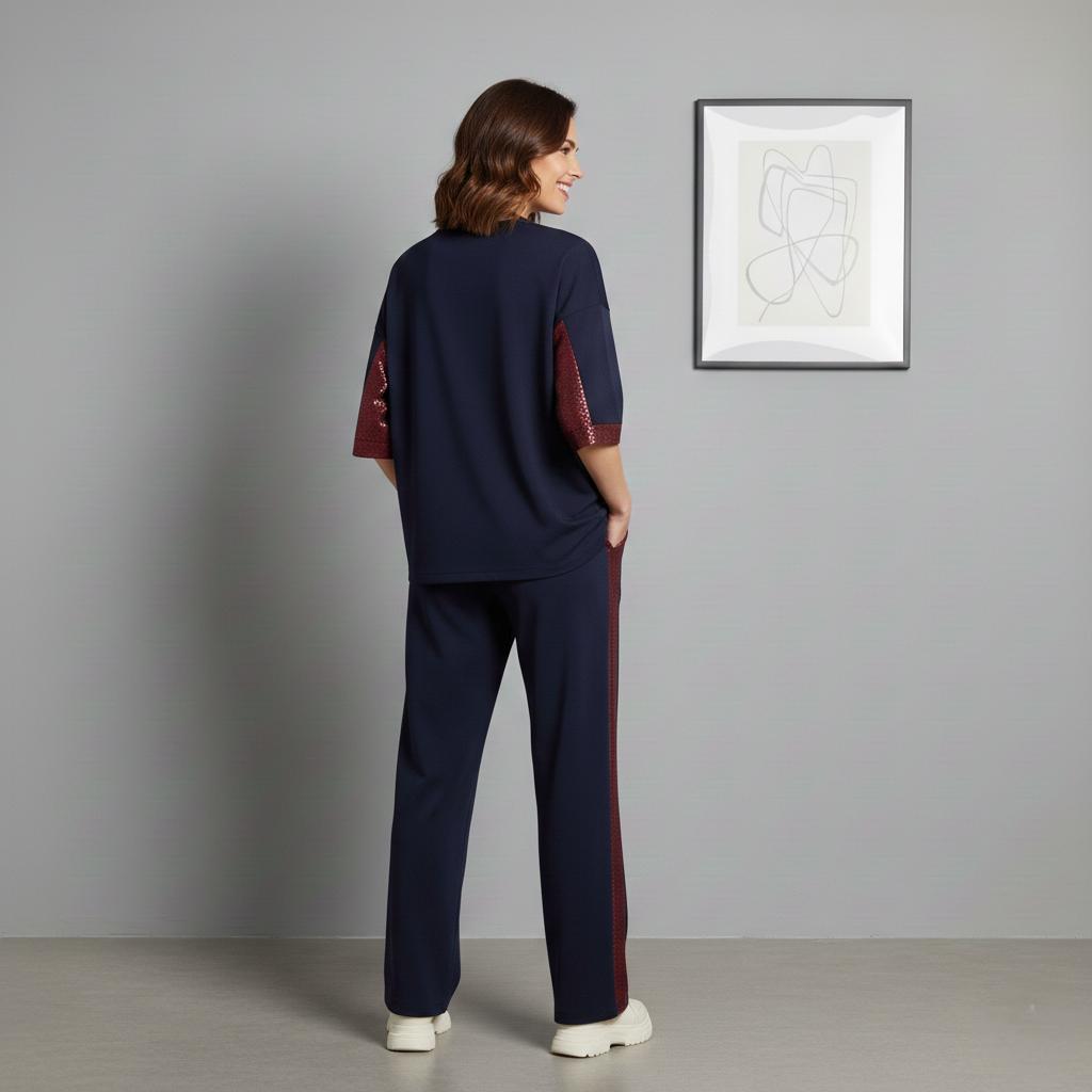 Midnight Blue Colour Women's Co-Ord Set with Leopard Print