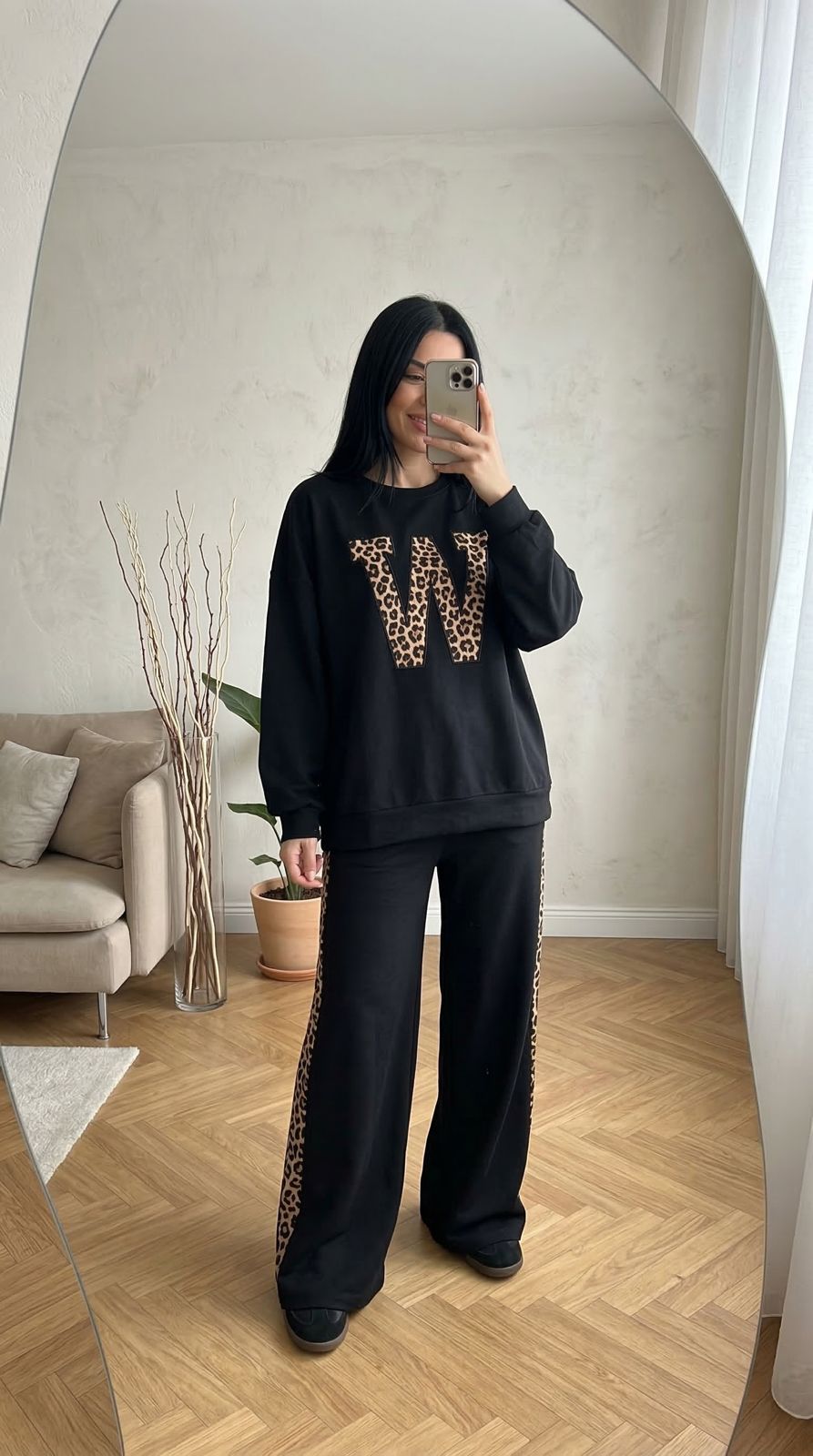 Rich Black Colour Women's Co-Ord Set with Leopard Print