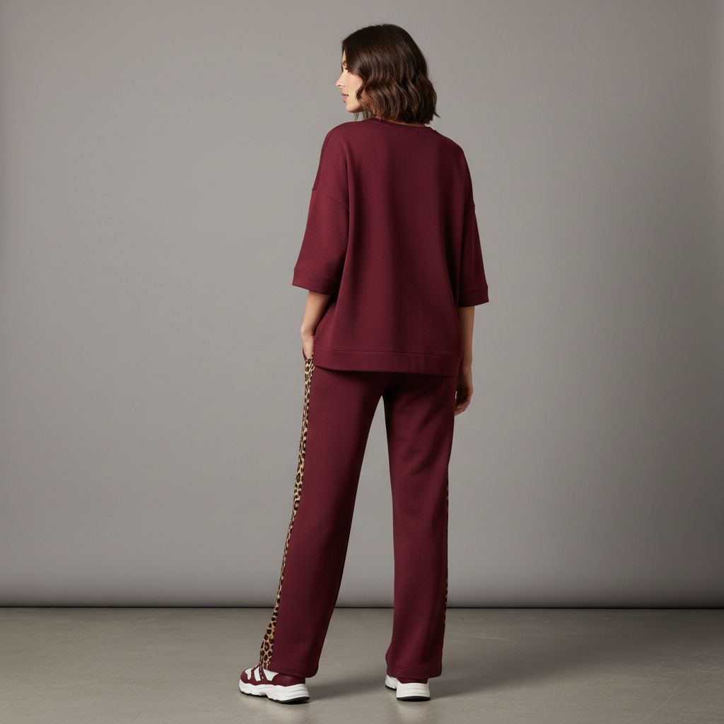 Cherry Red Colour Women's Comfortable Co-Ord Set with Leopard Print