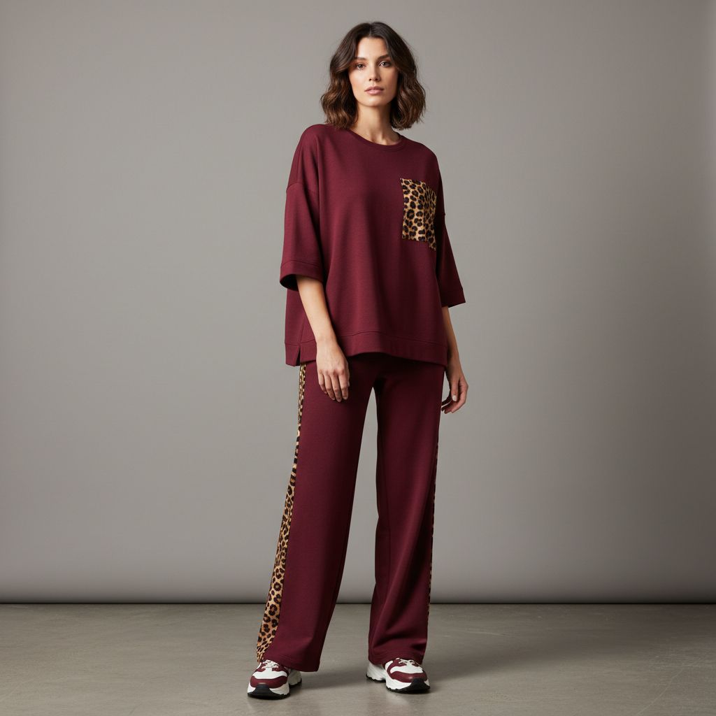 Cherry Red Colour Women's Comfortable Co-Ord Set with Leopard Print