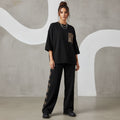 Jet Black Colour Women's Comfortable Co-Ord Set with Leopard Print