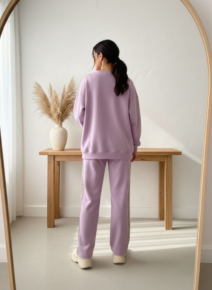 Lilac Colour Women's Comfortable Co-Ord Set with Leopard Print