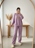 Lilac Colour Women's Comfortable Co-Ord Set with Leopard Print