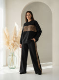 Deep Black Colour Women's Comfortable Co-Ord Set with Leopard Print