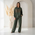 Olive Green Colour Women's Comfortable Co-Ord Set with Leopard Print