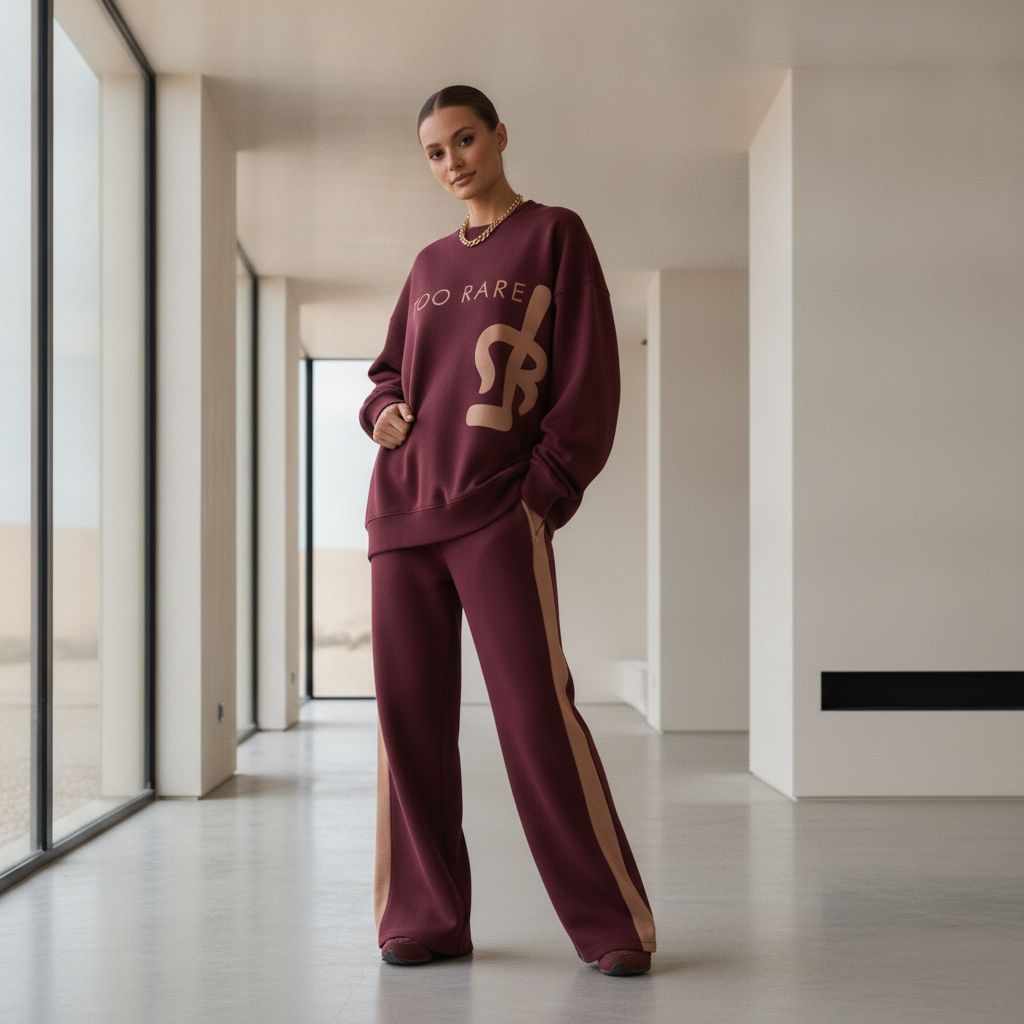 Women's Wine Oversized Co-ord Set with Statement Graphic