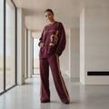 Women's Wine Oversized Co-ord Set with Statement Graphic
