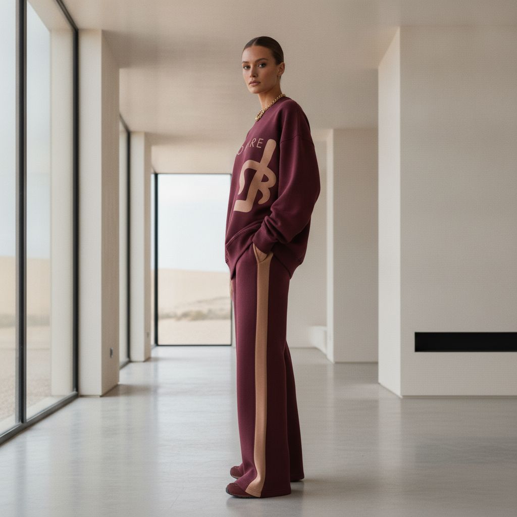 Women's Wine Oversized Co-ord Set with Statement Graphic