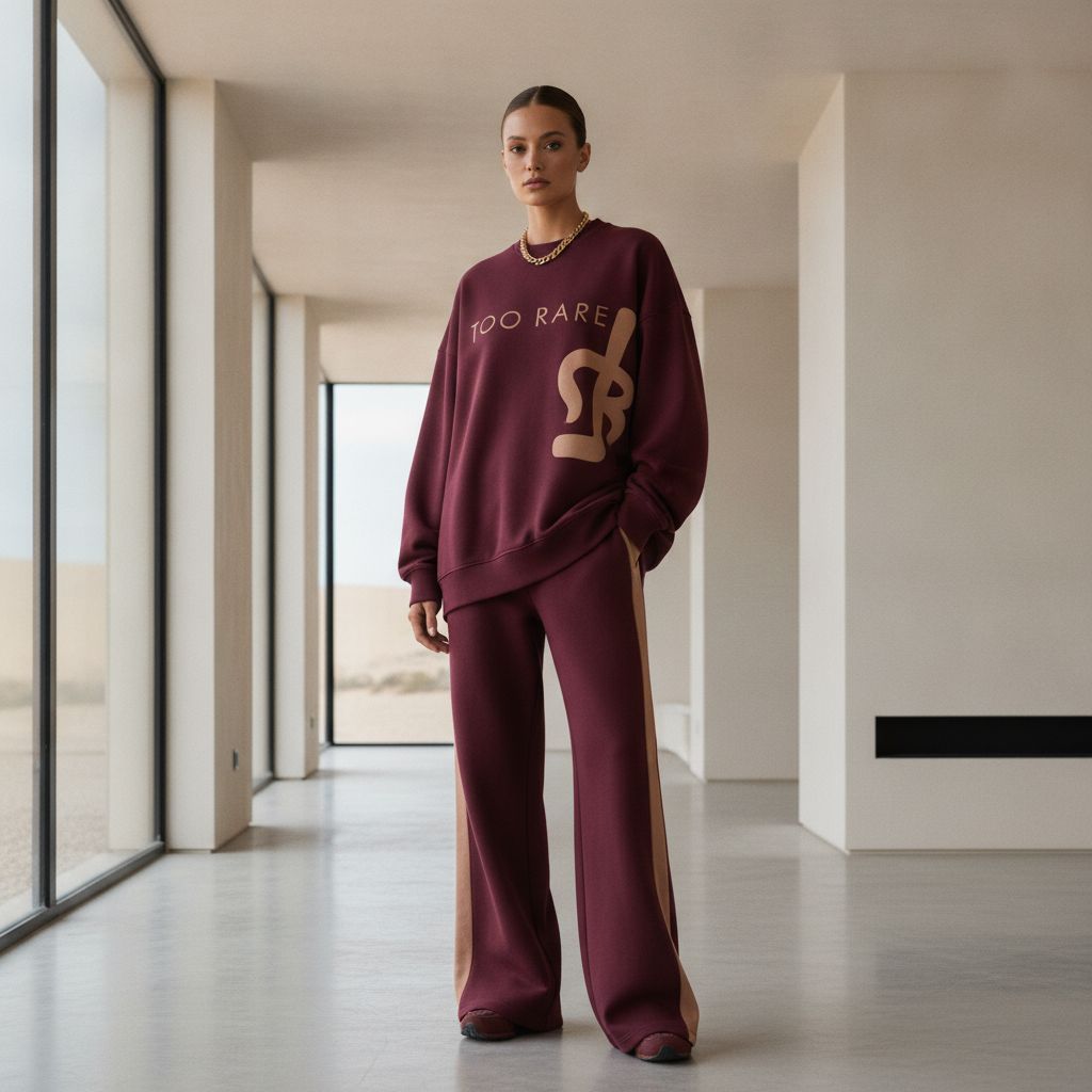Women's Wine Oversized Co-ord Set with Statement Graphic