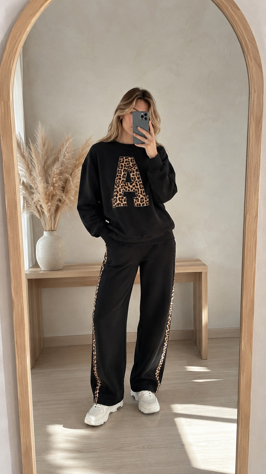 Deep Black Colour Women's Co-Ord Set with Leapord Print
